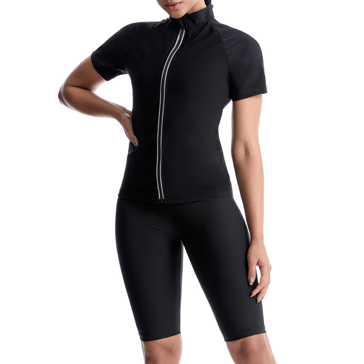 Women Sauna Sweat Suit Short Sleeve Shorts Set