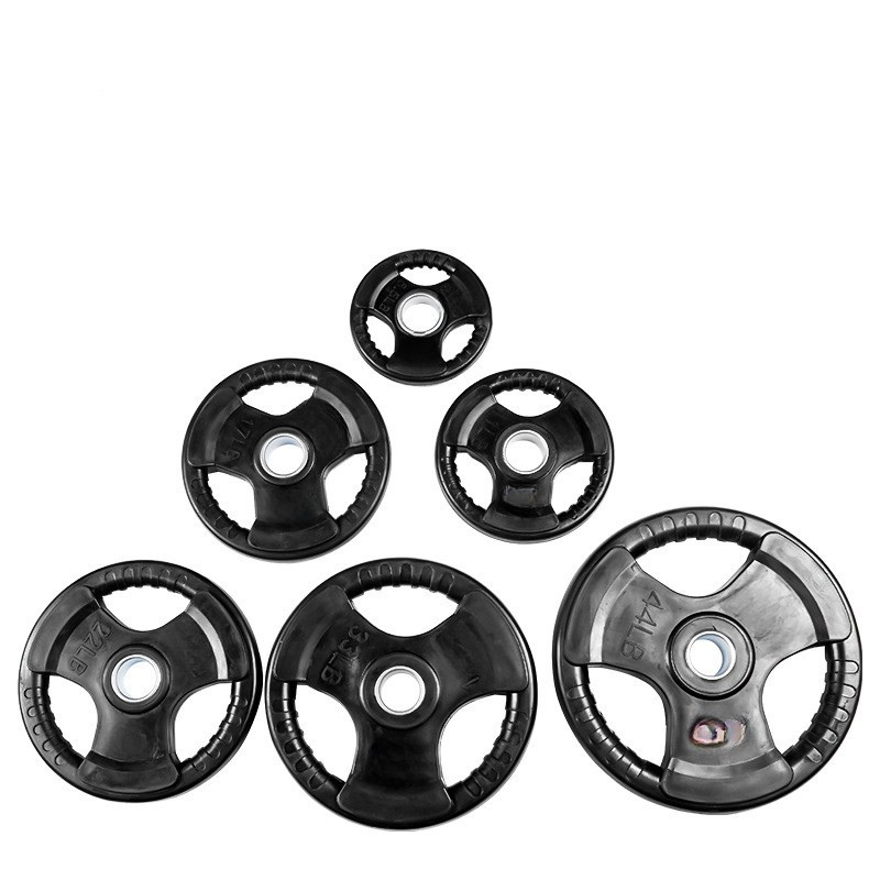 Three-Hole Rubber Barbell Weight Plate For Gym