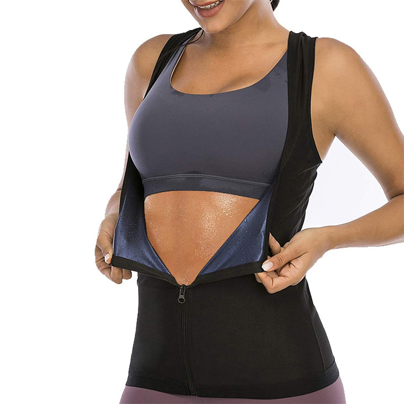 Women Fitness Sauna Sweat Suit Zipper Yoga Vest Corset Set