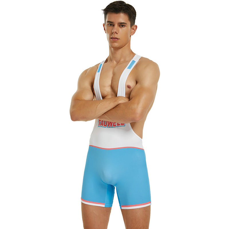 Men's Vest Wrestling Suit Men's Fitness Swimming Shark Pants