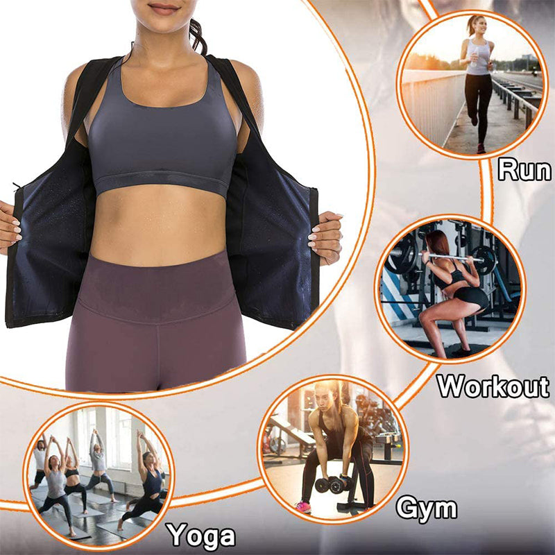 Women Fitness Sauna Sweat Suit Zipper Yoga Vest Corset Set