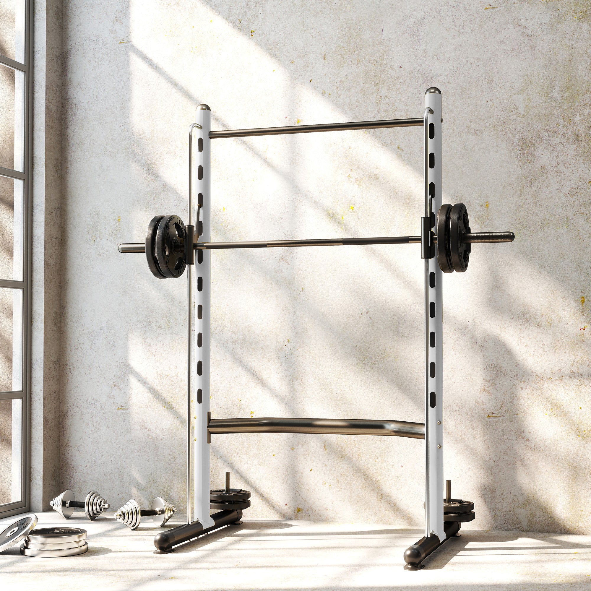 Adjustable Squat Rack With Pull Up Bar Bench Press Half Rack White
