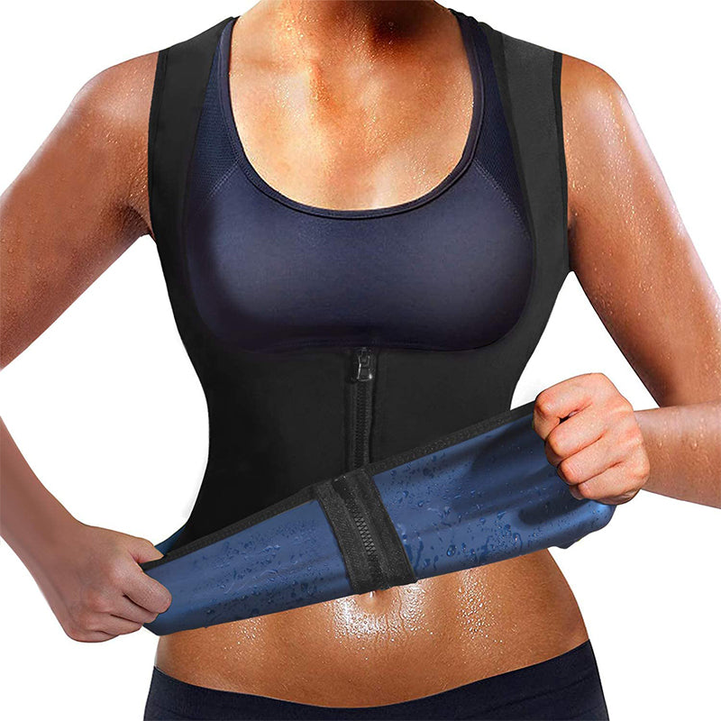 Women Fitness Sauna Sweat Suit Zipper Yoga Vest Corset Set