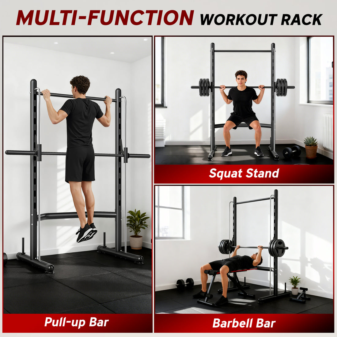Adjustable Squat Rack With Pull Up Bar Bench Press Half Rack Black