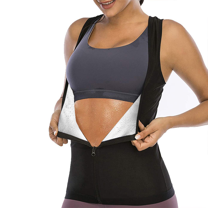 Women Fitness Sauna Sweat Suit Zipper Yoga Vest Corset Set