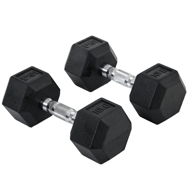 2×22.05 lbs Hex Rubber Dumbbells Set