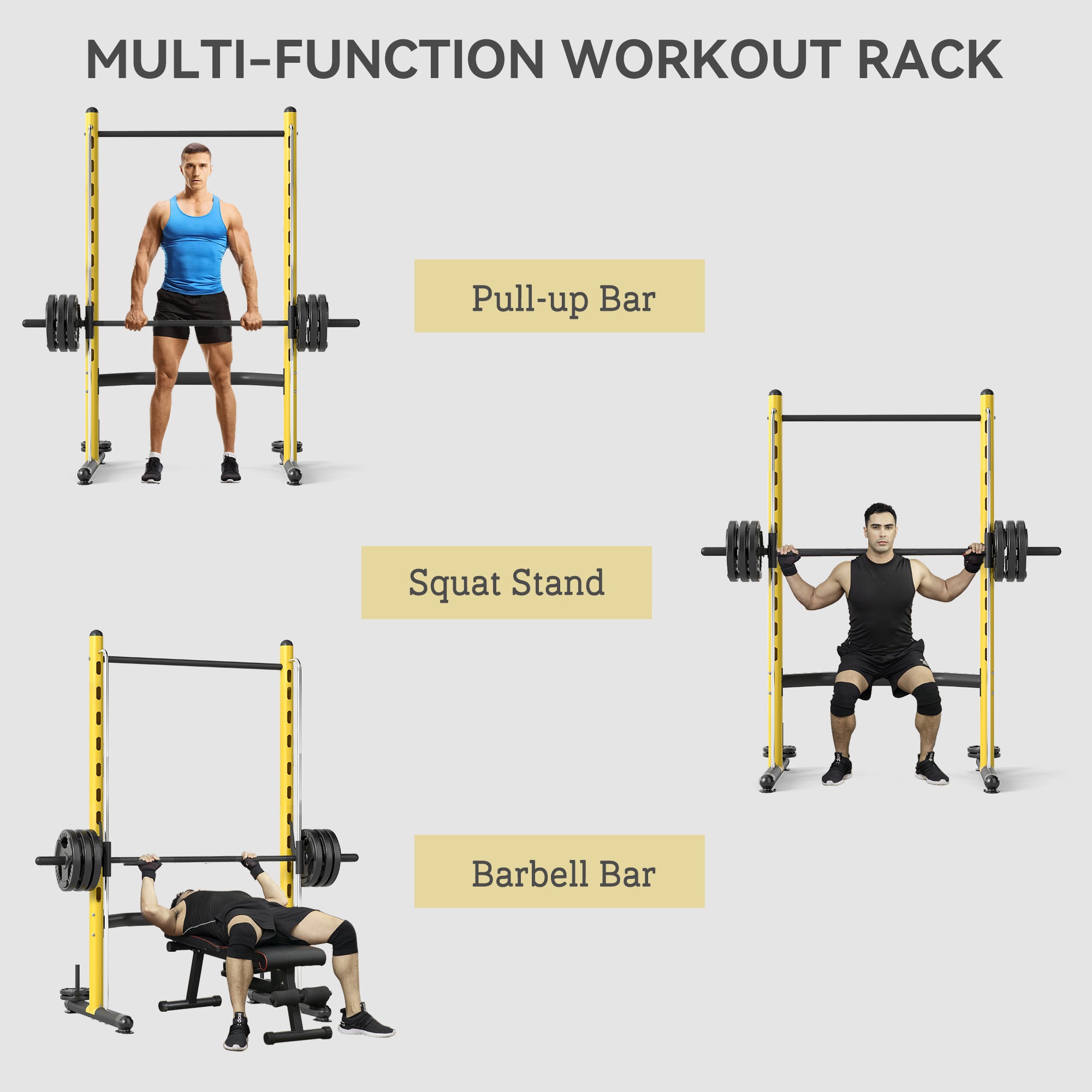 Adjustable Squat Rack With Pull Up Bar Bench Press Half Rack Yellow
