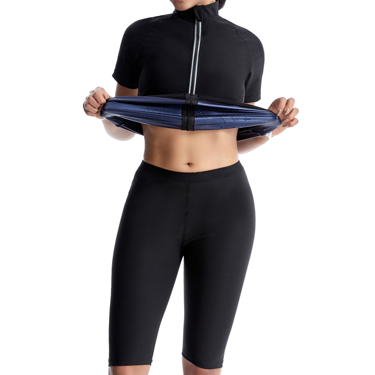 Women Sauna Sweat Suit Short Sleeve Shorts Set