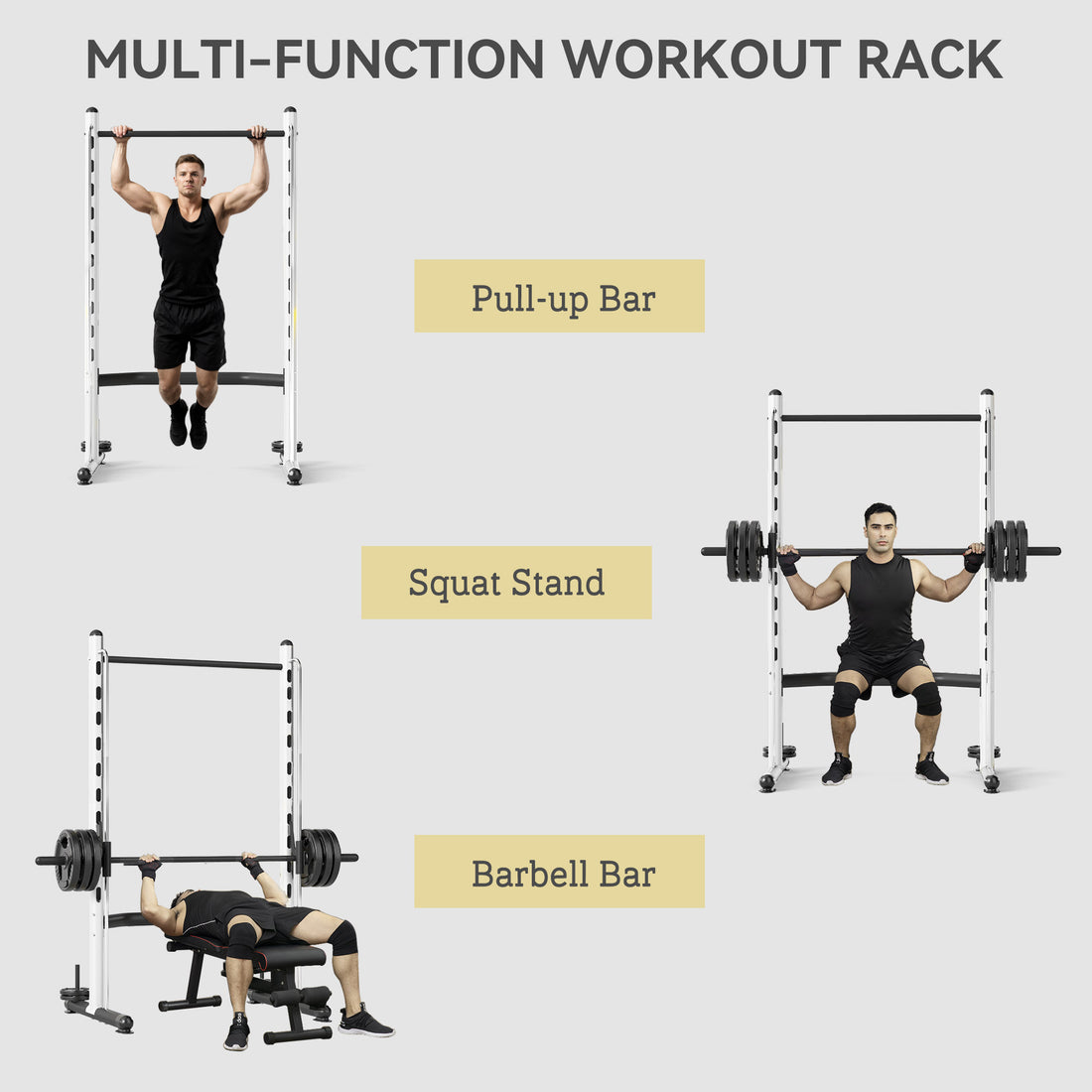 Adjustable Squat Rack With Pull Up Bar Bench Press Half Rack White