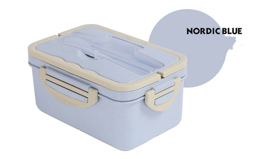 Microwave Lunch Box With Spoon And Chopsticks Three Grid Container