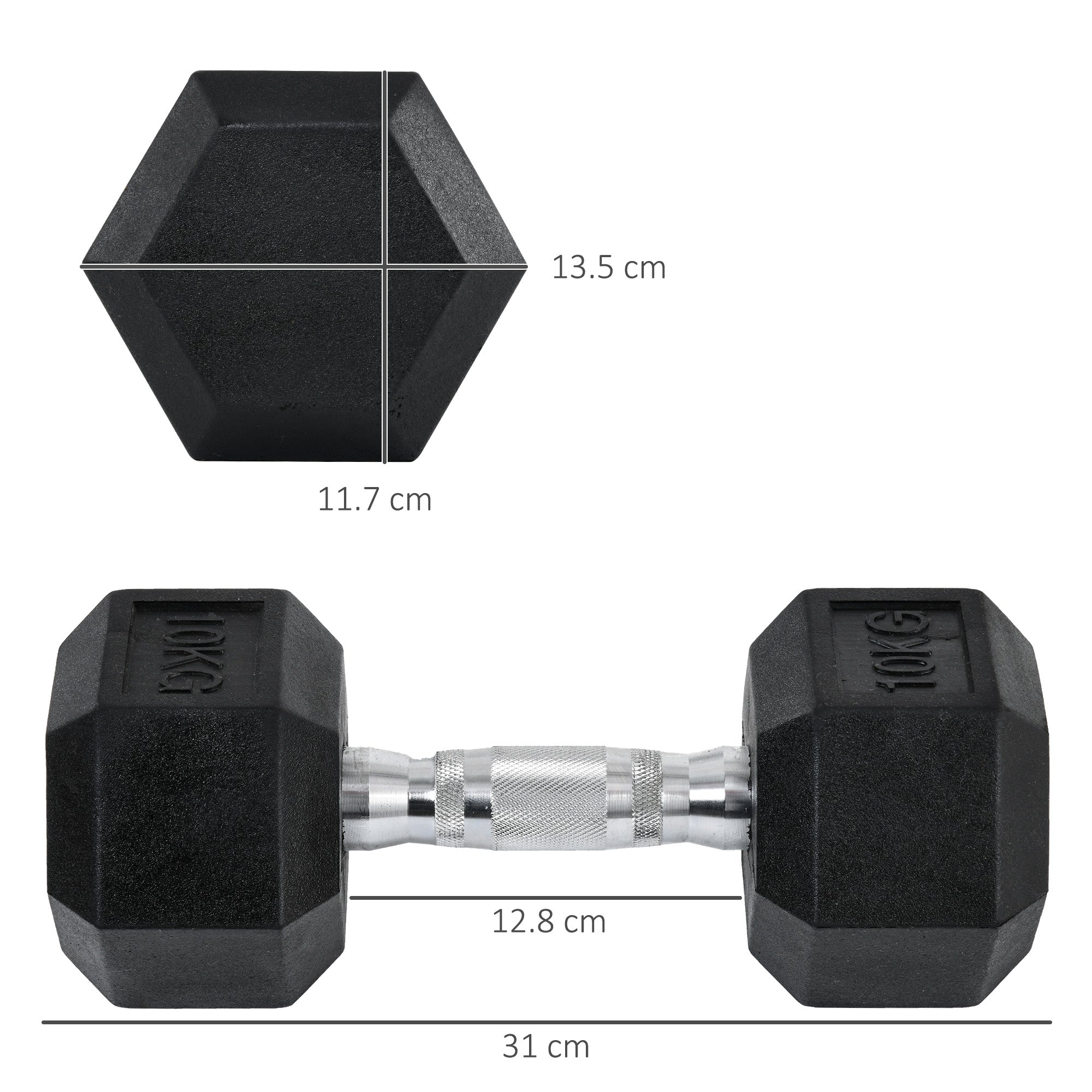 2×22.05 lbs Hex Rubber Dumbbells Set