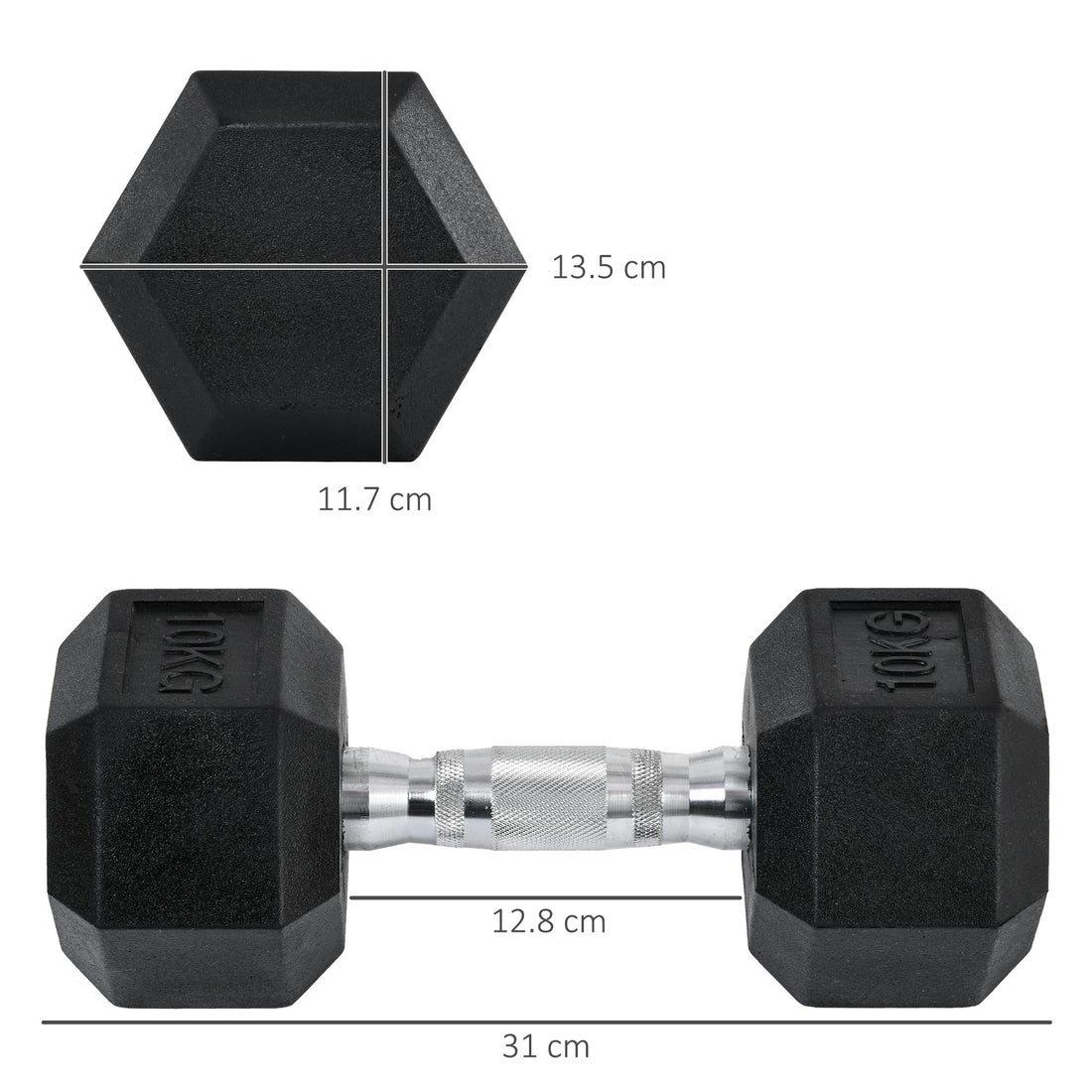 2×22.05 lbs Hex Rubber Dumbbells Set