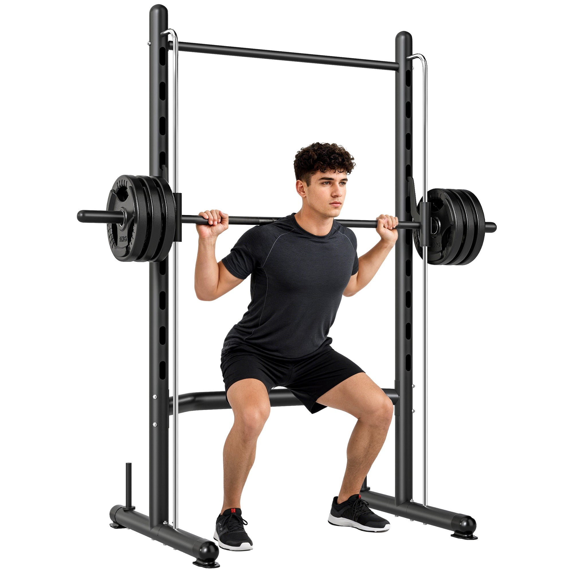 Adjustable Squat Rack With Pull Up Bar Bench Press Half Rack Black