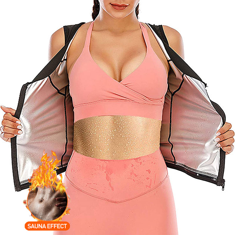 Women Fitness Sauna Sweat Suit Zipper Yoga Vest Corset Set