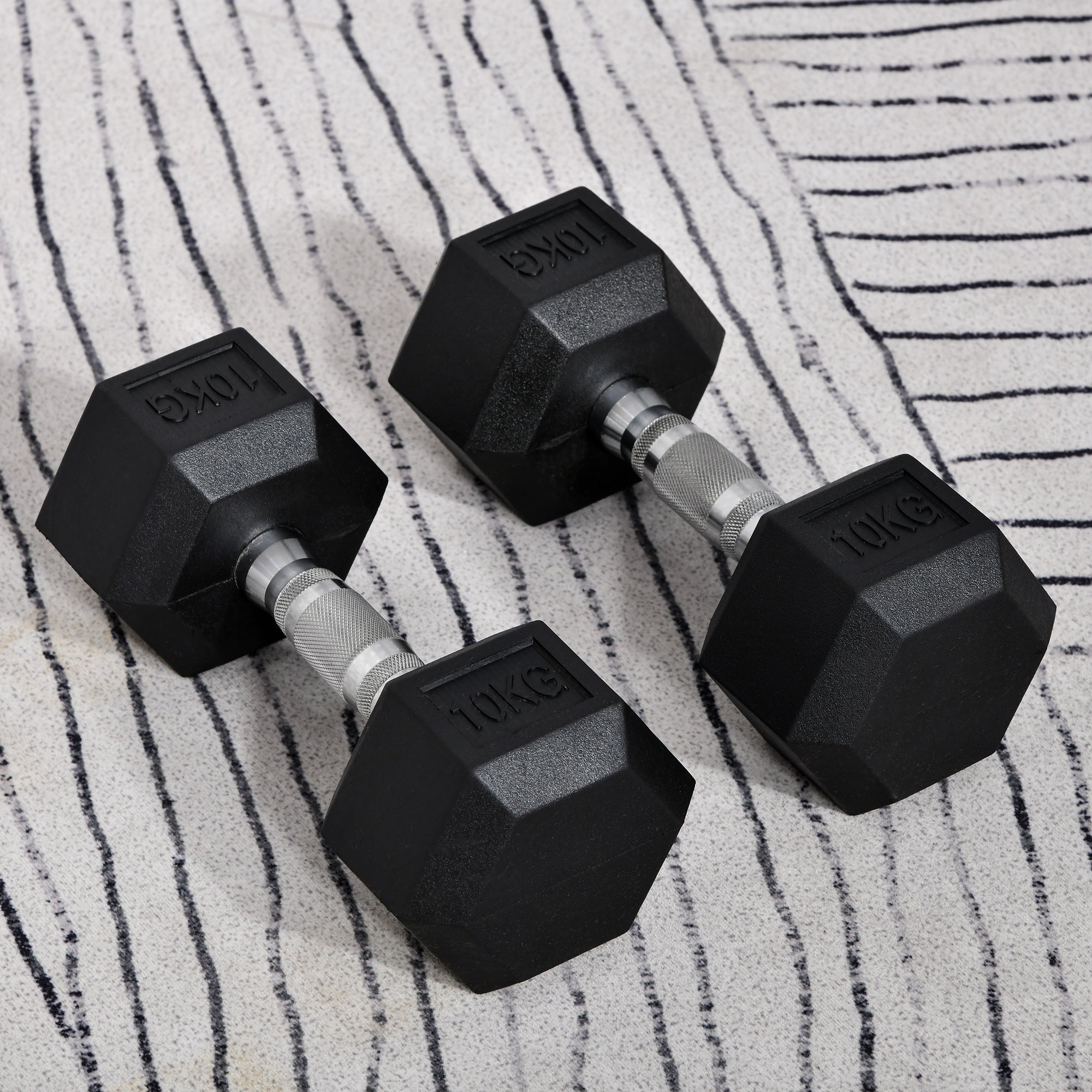 2×22.05 lbs Hex Rubber Dumbbells Set