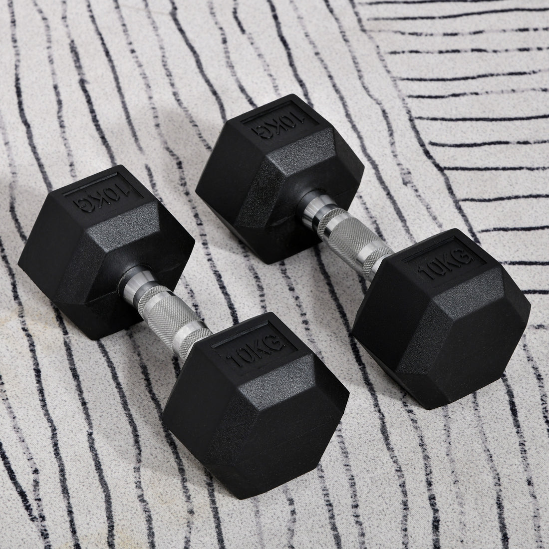 2×22.05 lbs Hex Rubber Dumbbells Set