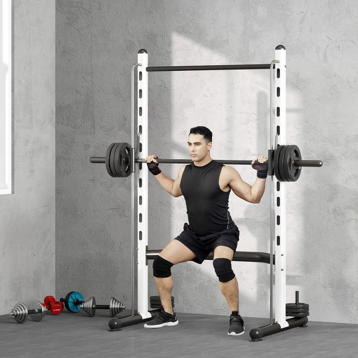 Adjustable Squat Rack With Pull Up Bar Bench Press Half Rack White