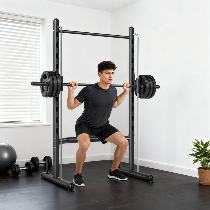 Adjustable Squat Rack With Pull Up Bar Bench Press Half Rack Black
