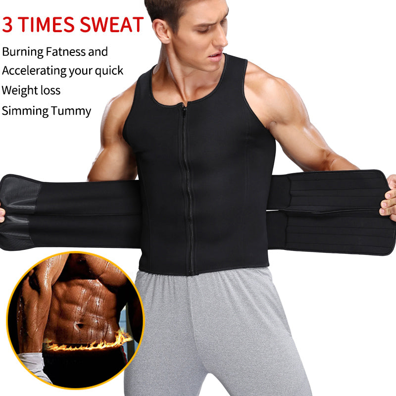 Men Sauna Waist Trainer Vest Double Belt Body Shaper