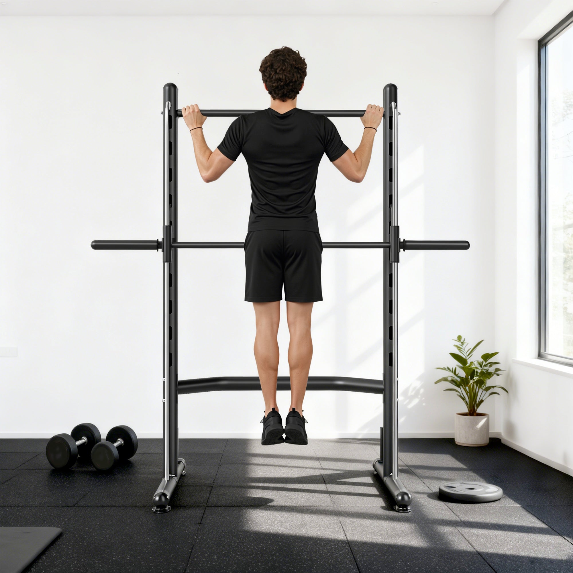 Adjustable Squat Rack With Pull Up Bar Bench Press Half Rack Black