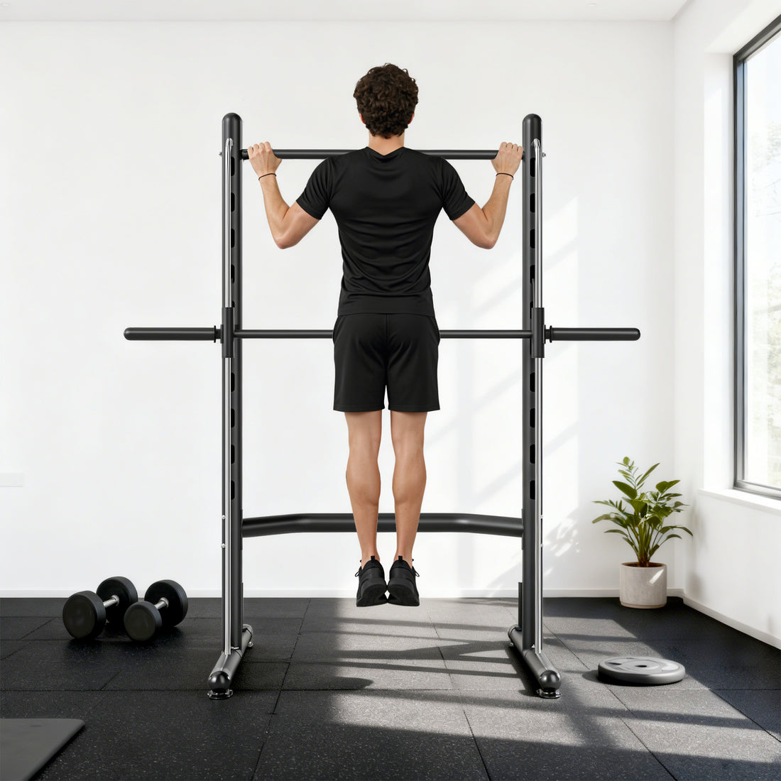 Adjustable Squat Rack With Pull Up Bar Bench Press Half Rack Black