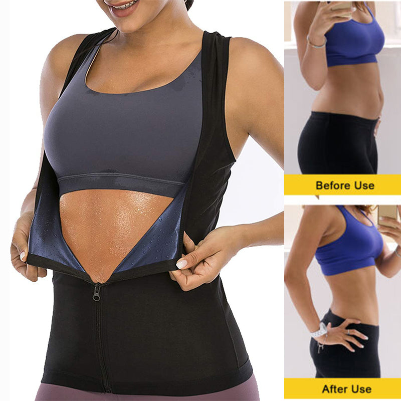 Women Fitness Sauna Sweat Suit Zipper Yoga Vest Corset Set