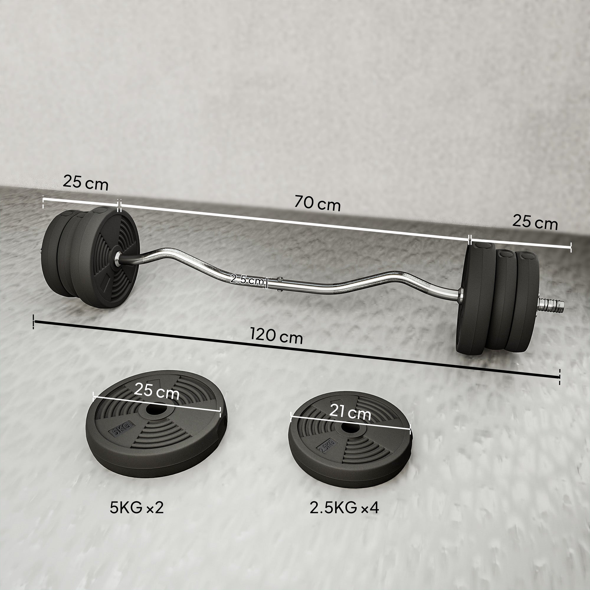 Sportow 55.12 lb Adjustable Barbell Set With Curl Bar Non Slip Handle Training
