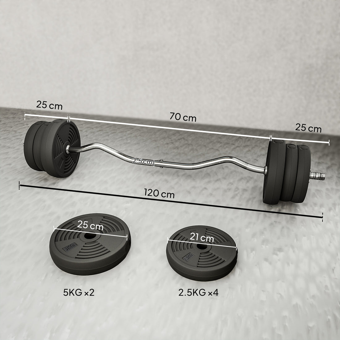 Sportow 55.12 lb Adjustable Barbell Set With Curl Bar Non Slip Handle Training