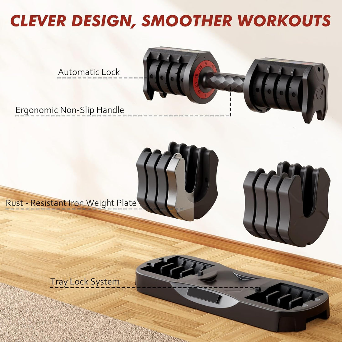 Adjustable 22.5LB Dumbbell Set 5 In 1 Compact Design