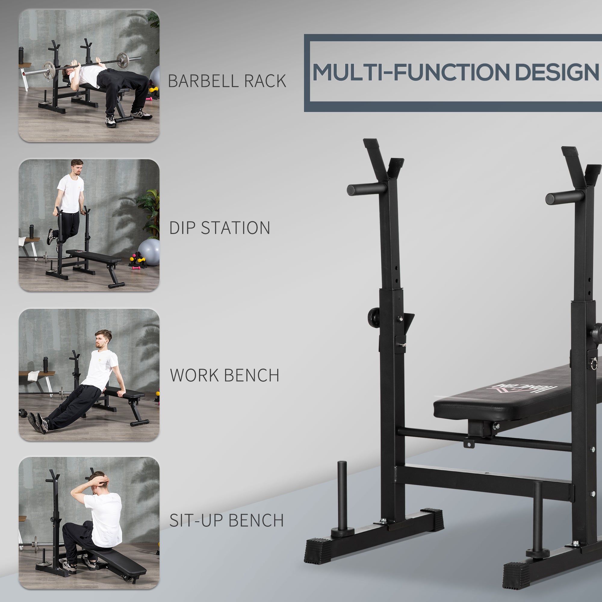 Adjustable Foldable Weight Bench With Barbell Rack Black