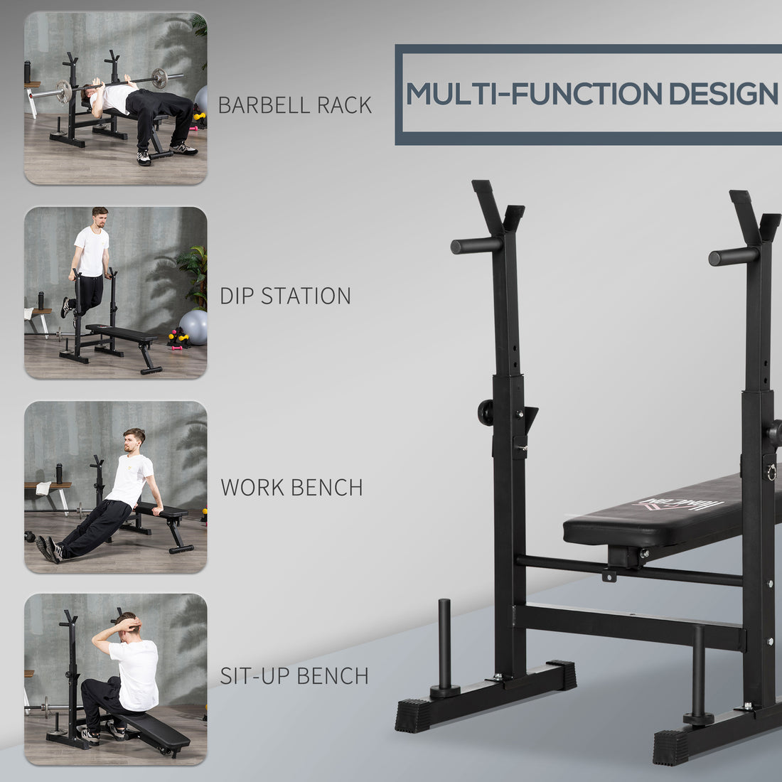 Adjustable Foldable Weight Bench With Barbell Rack Black