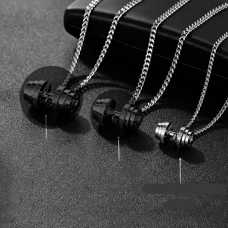 Stainless Steel Weights Gym Barbell Necklace Men