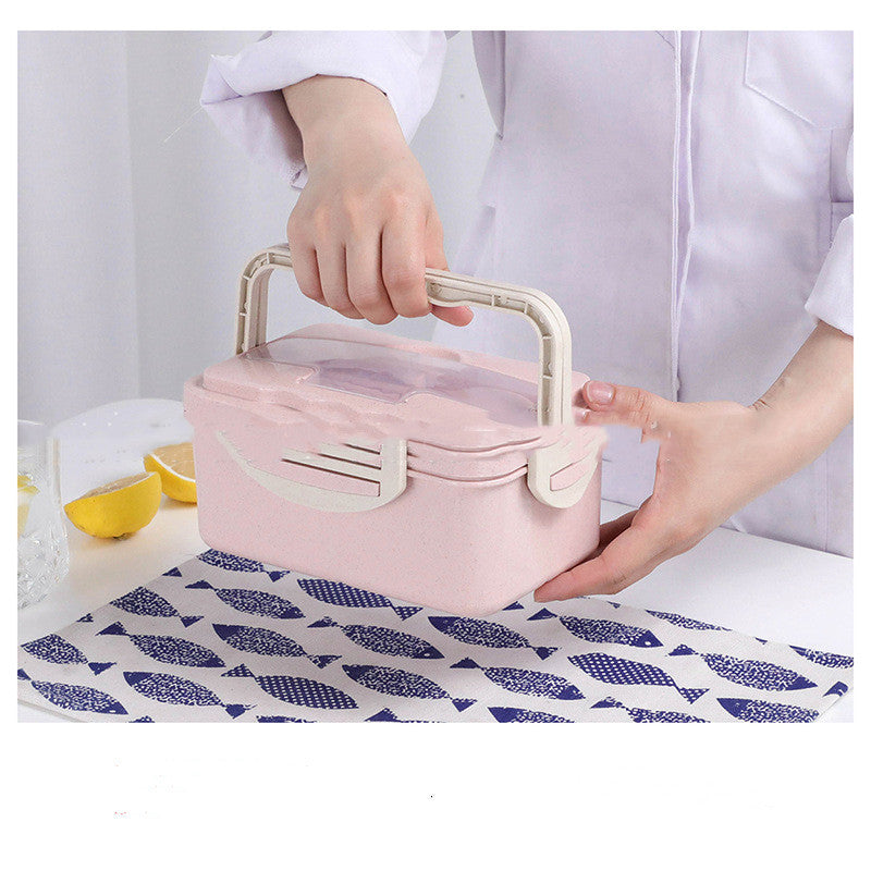 Microwave Lunch Box With Spoon And Chopsticks Three Grid Container