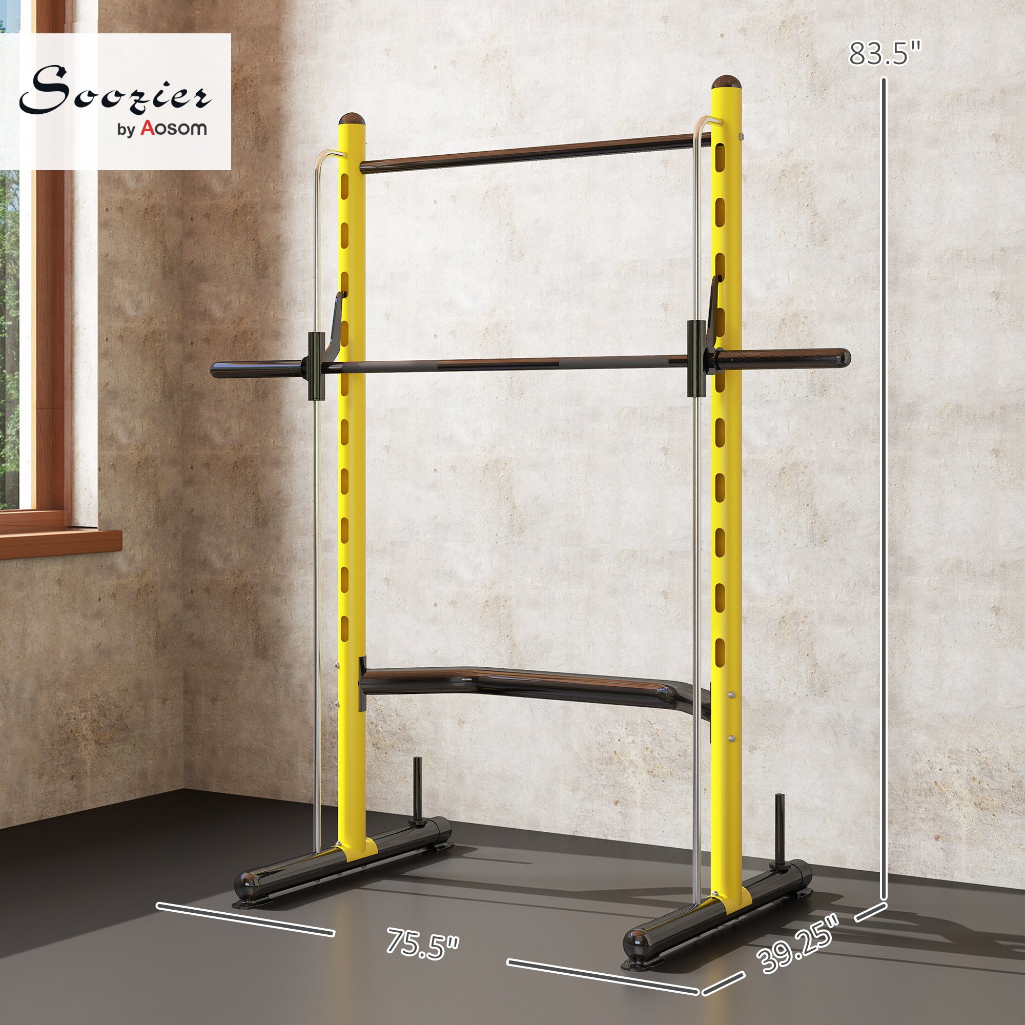 Adjustable Squat Rack With Pull Up Bar Bench Press Half Rack Yellow