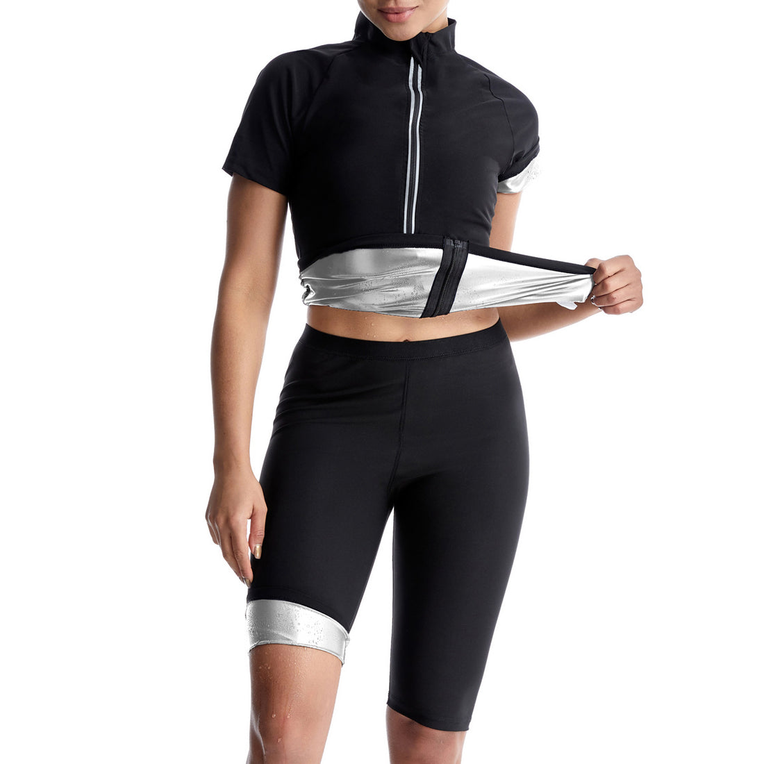Women Sauna Sweat Suit Short Sleeve Shorts Set