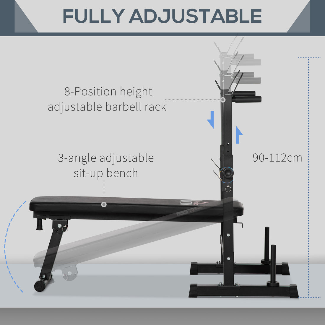 Adjustable Foldable Weight Bench With Barbell Rack Black