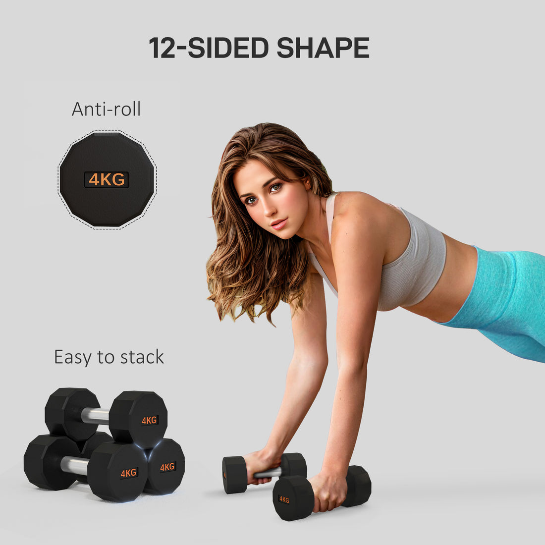 SPORTNOW 12 Sided Dumbbell Set 2 x 8.82 lbs Non Slip Grip