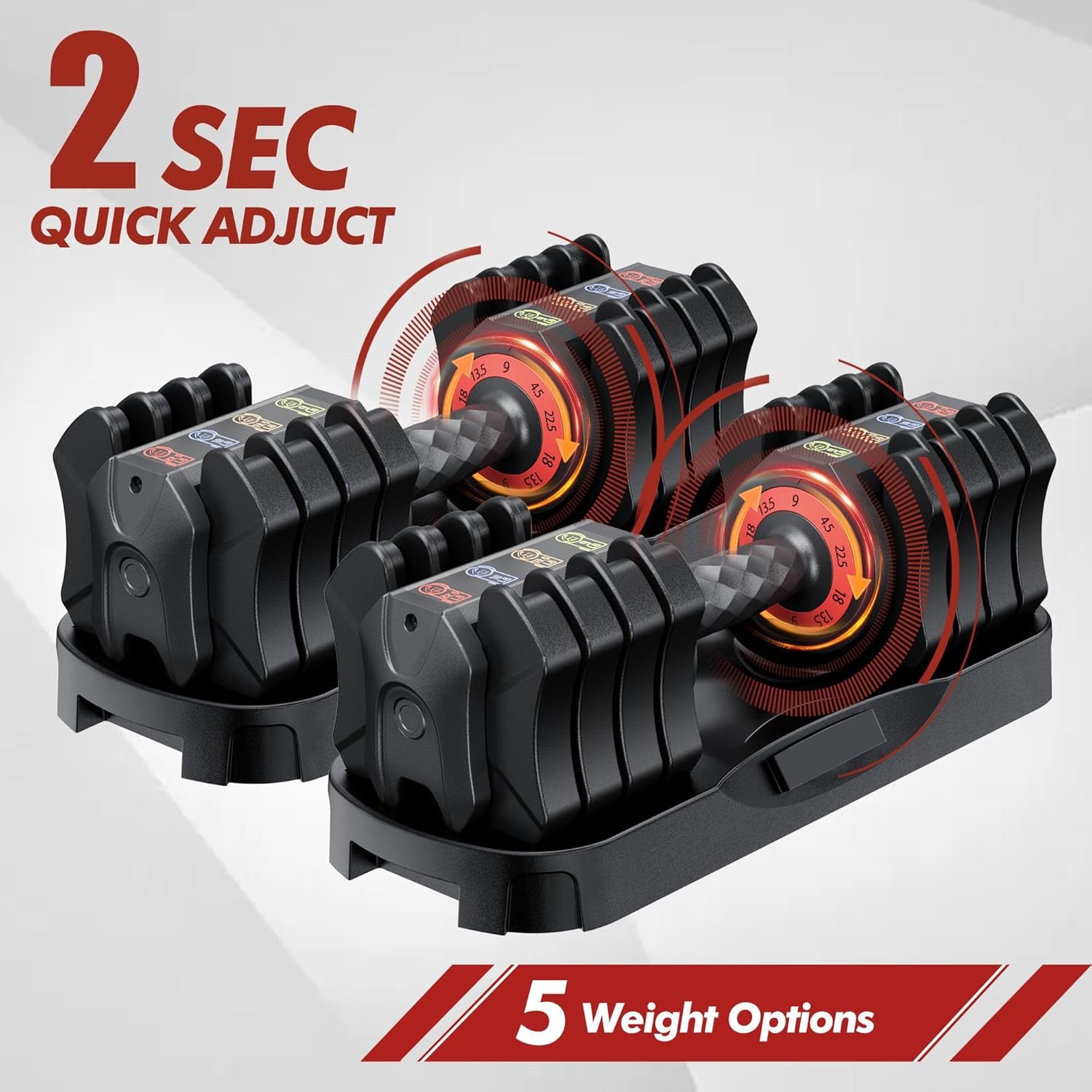 Adjustable 22.5LB Dumbbell Set 5 In 1 Compact Design