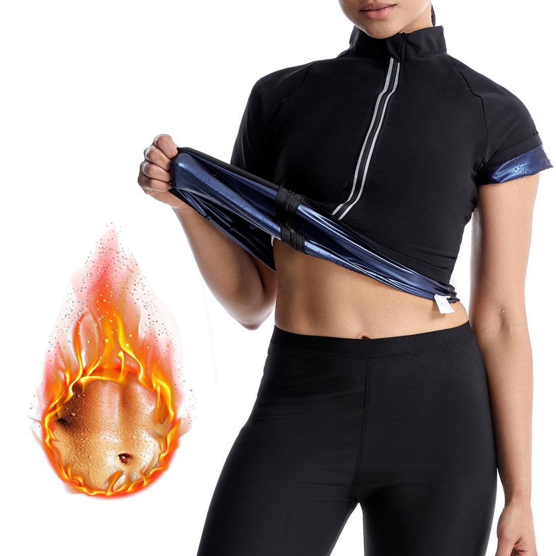 Women Sauna Sweat Suit Short Sleeve Shorts Set