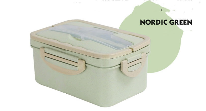 Microwave Lunch Box With Spoon And Chopsticks Three Grid Container