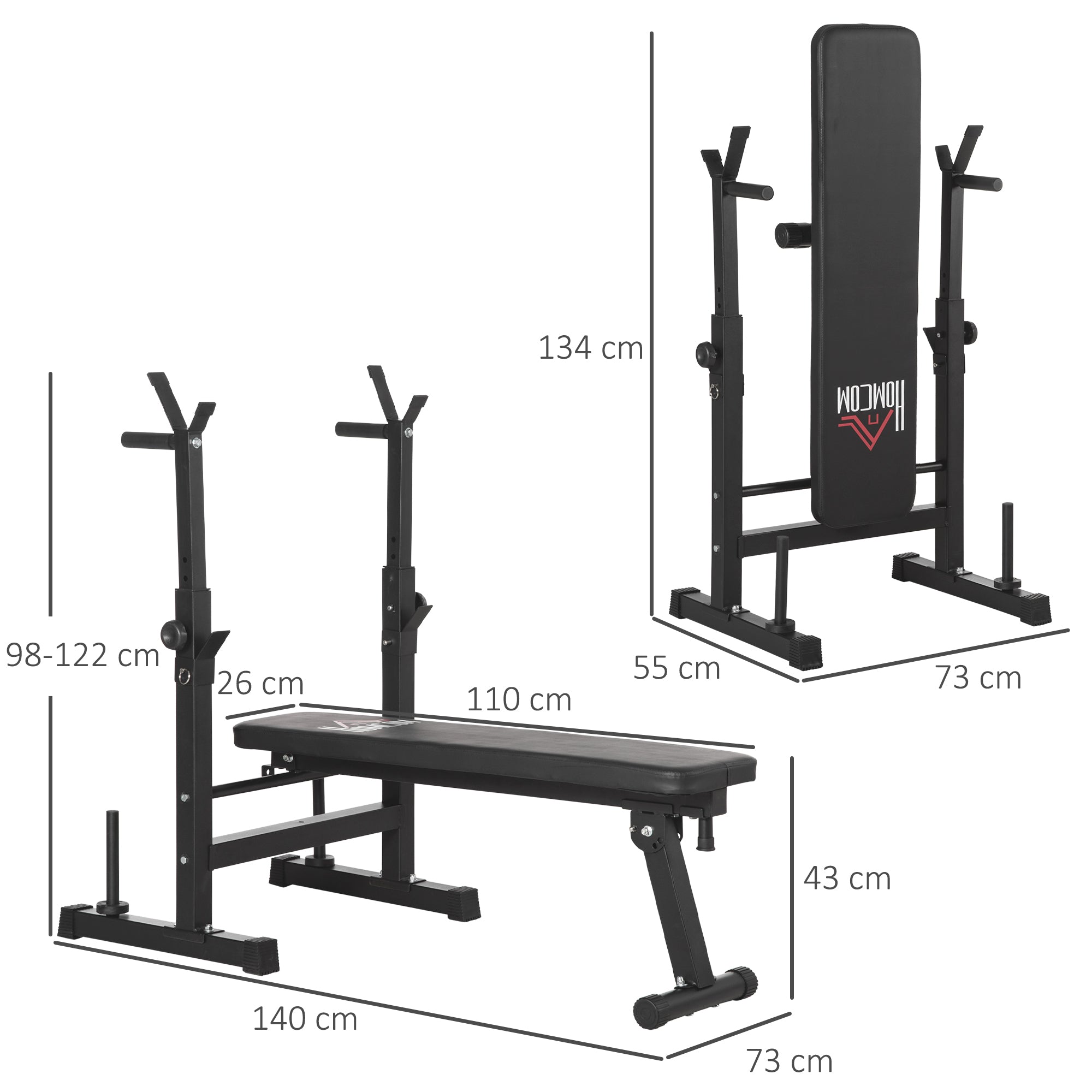 Adjustable Foldable Weight Bench With Barbell Rack Black