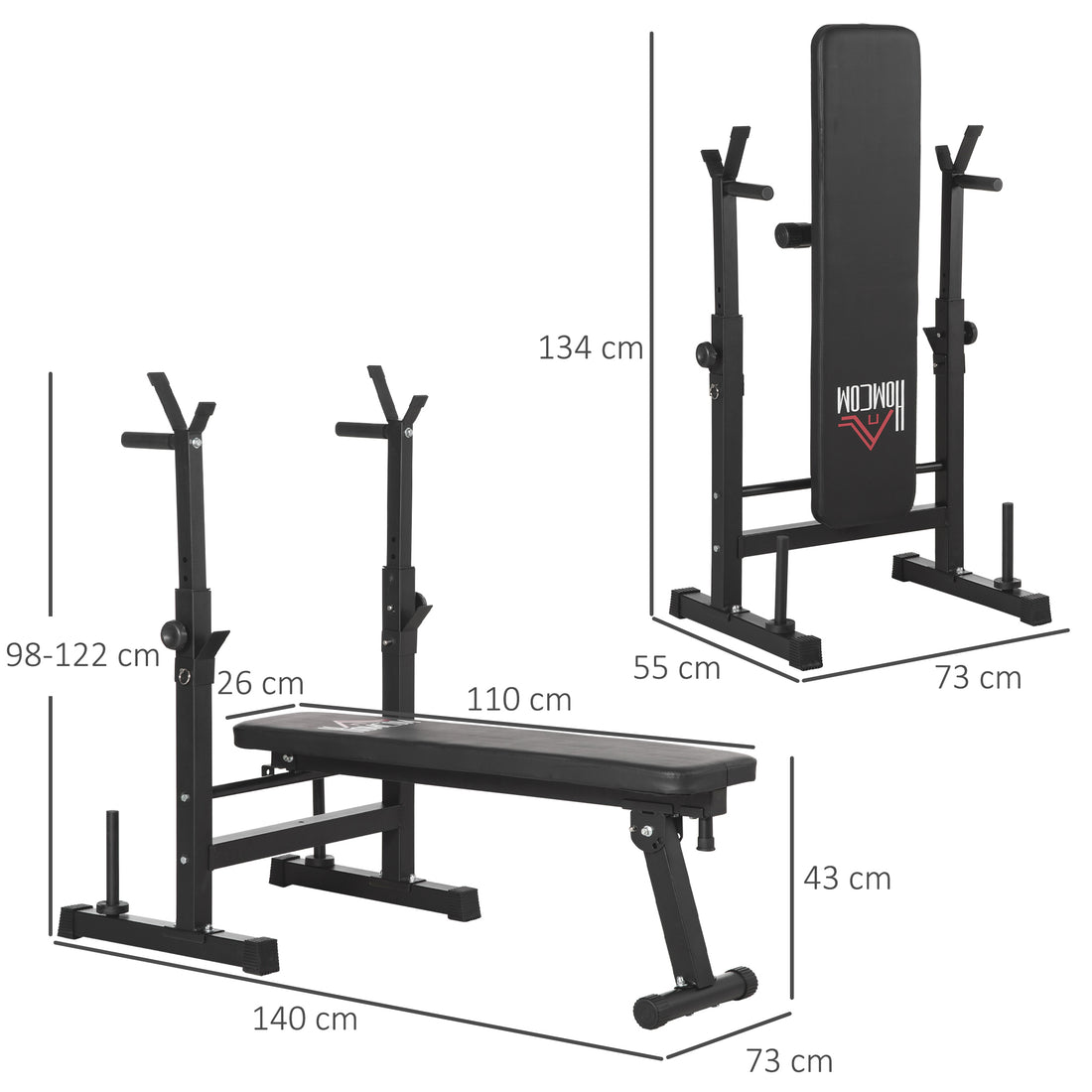 Adjustable Foldable Weight Bench With Barbell Rack Black