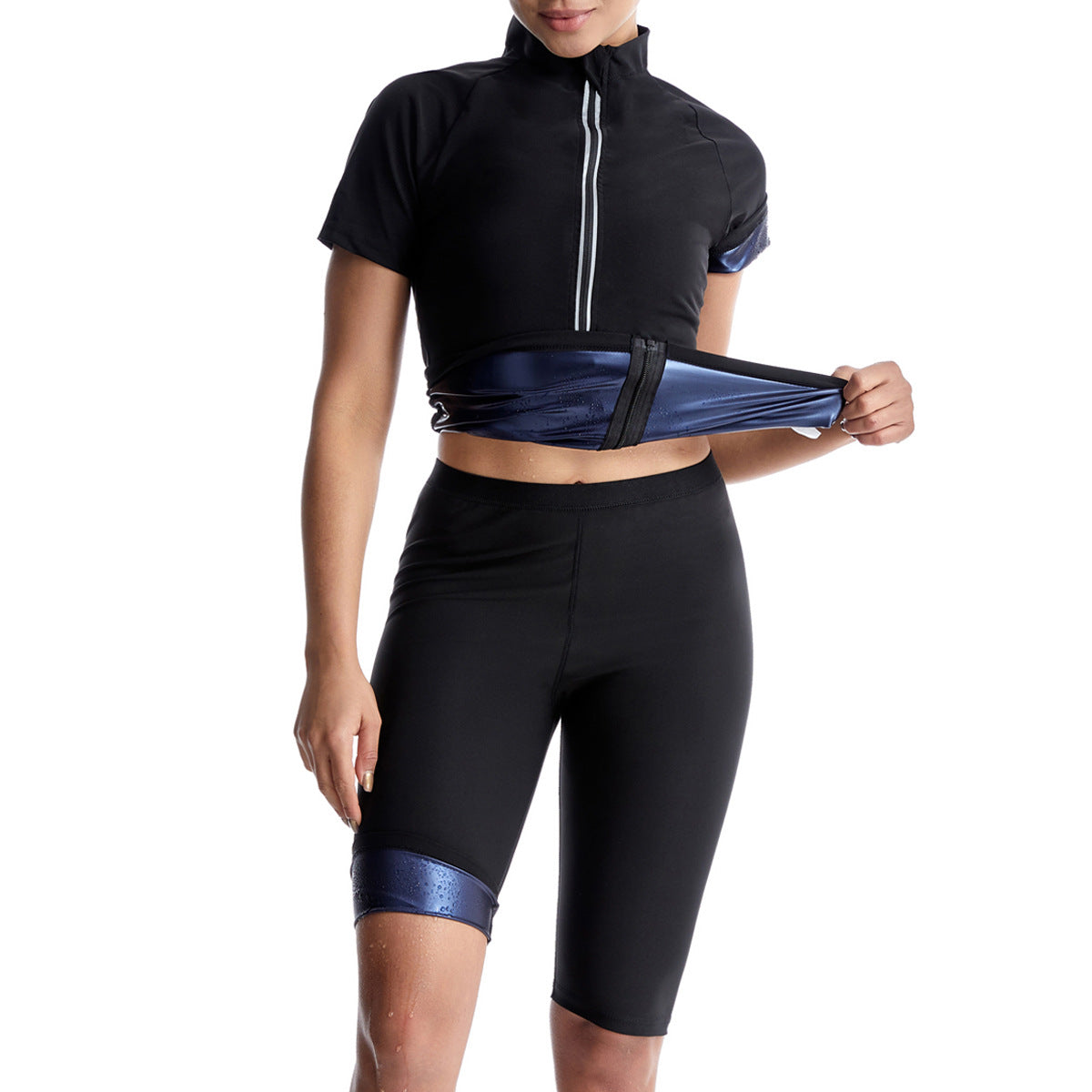 Women Sauna Sweat Suit Short Sleeve Shorts Set